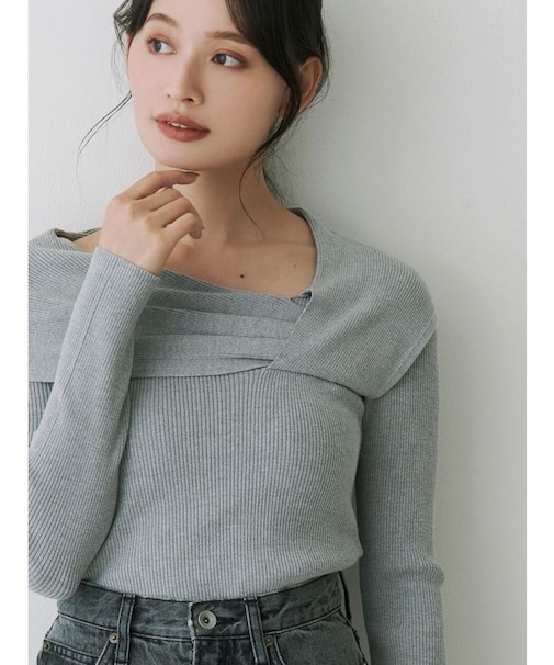 アシメドレープコンパクトニット