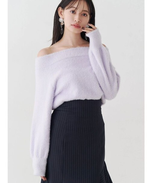 ミニシャギーオフショルニット