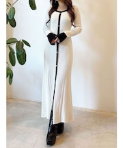 バイカラーフレアスリーブニットワンピース