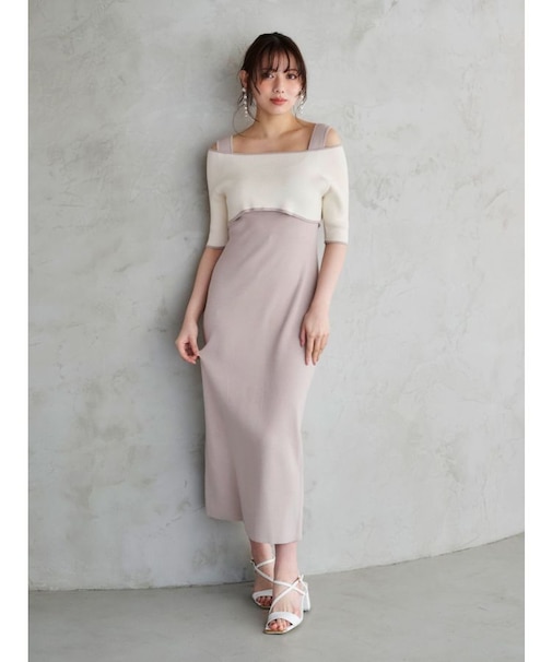 3WAY配色ストラップバッククロスハーフスリーブワンピース