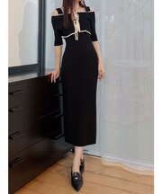 3WAY配色ストラップバッククロスハーフスリーブワンピース