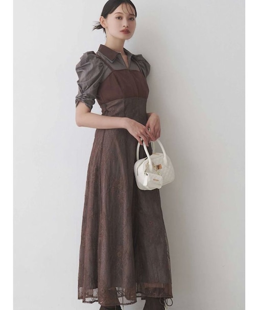 ダブルカラービスチェドッキングパワショルシャツワンピース