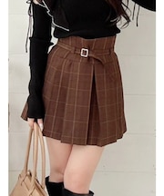 ベルト付きチェックプリーツミニスカパン