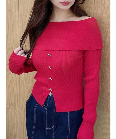 2WAYオフショルデザインボタンニット