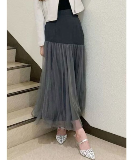 コルセットチュールドッキングフレアスカート