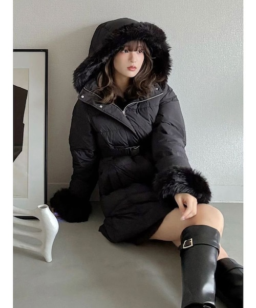MERCURYDUOフェイクファー付きアライドロングダウン　ベルト付き S 新品 フェイクファー付きアライドロングダウン｜マーキュリーデュオの通販