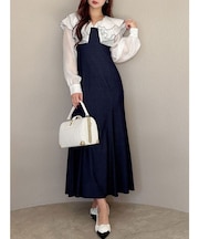 ボリュームラッフル配色ドッキングワンピース