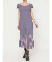 バイカラーシースルーヘムニットワンピース