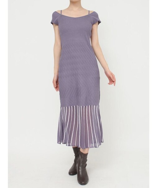 バイカラーシースルーヘムニットワンピース