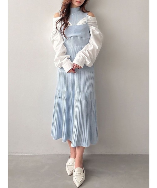 新品【MERCURYDUO】MARY QUANTシャツドッキングニットワンピース MARY QUANTコラボ】シャツドッキングニットワンピース｜マーキュリー