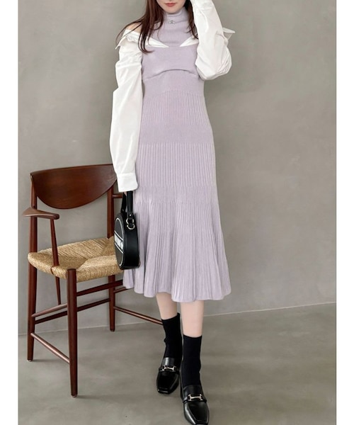 新品【MERCURYDUO】MARY QUANTシャツドッキングニットワンピース MARY QUANTコラボ】シャツドッキングニットワンピース｜マーキュリー