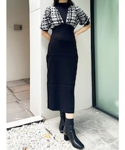 チェックジャカードドッキングニットワンピース