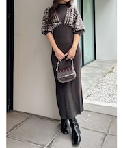 チェックジャカードドッキングニットワンピース