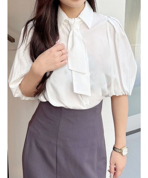 3WAYネクタイバルーンスリーブブラウス