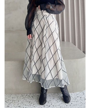 モールチェックミモレ丈スカート