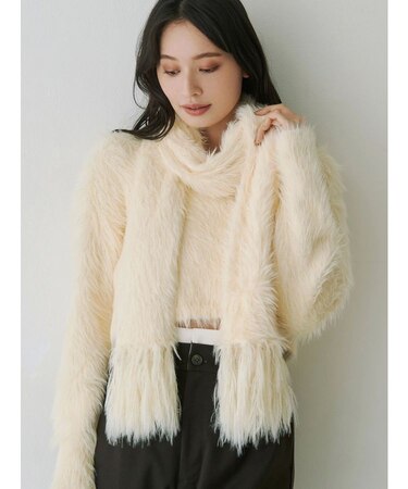 ロングシャギーマフラーセットニット
