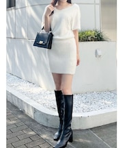 2WAYミニシャギーハーフスリーブネックレス付ミニニットワンピース