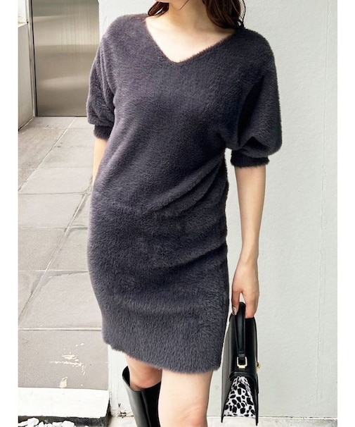 2WAYミニシャギーハーフスリーブネックレス付ミニニットワンピース