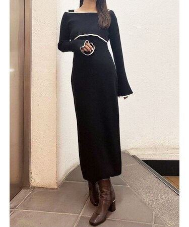 3WAY配色ストラップバッククロスロングスリーブワンピース