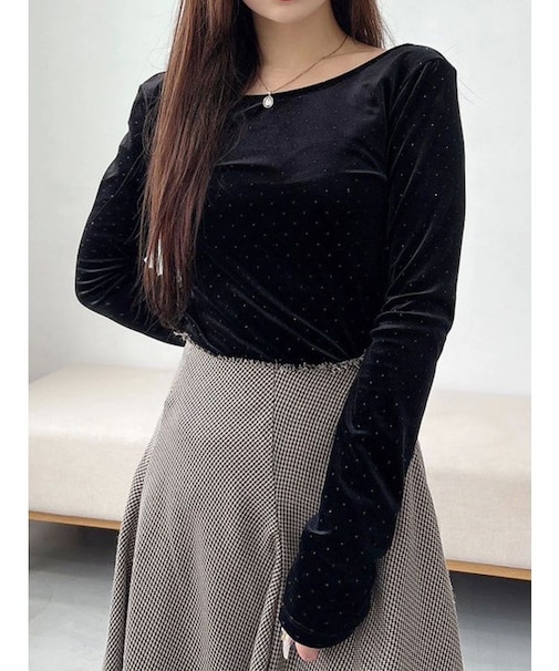 【OUNNOUN】シャイニーベロアトップス