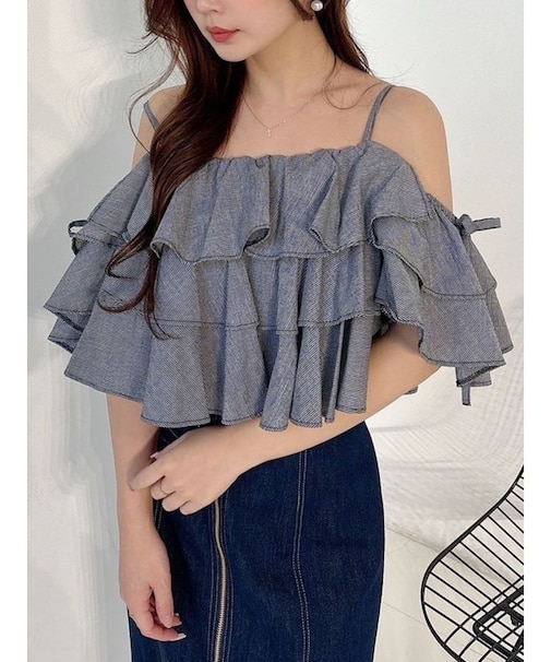 オフショルフリルブラウス