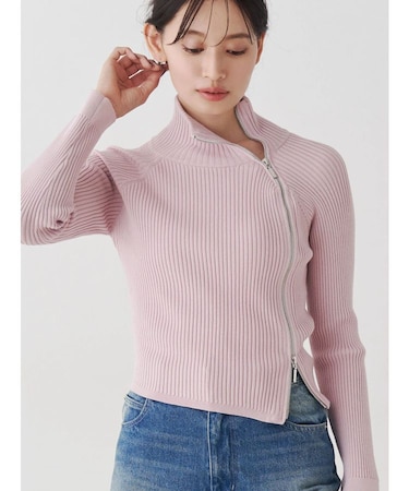 【WEB限定カラーあり】ハイツイストアシメZIPニット