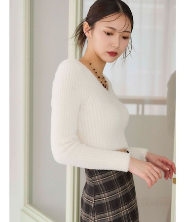 ミニシャギーVネッククロップドニット