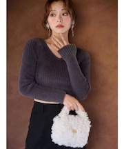 ミニシャギーVネッククロップドニット