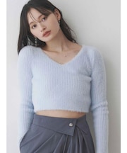ミニシャギーVネッククロップドニット
