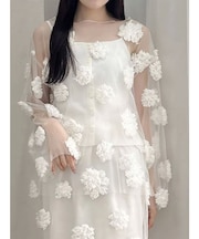 【OUNNOUN】フラワーモチーフチュールTブラウス