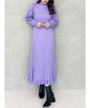 ケーブルプリーツフレアニットワンピース