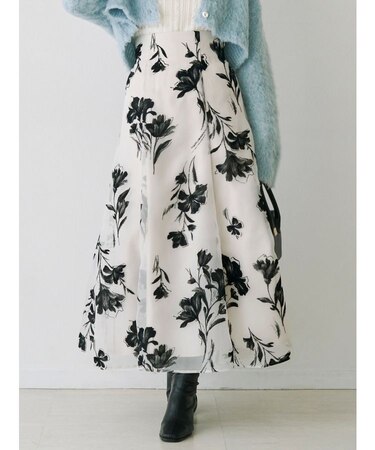 フロッキープリントフレアスカート