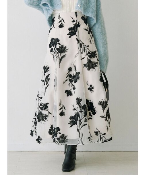 フロッキープリントフレアスカート