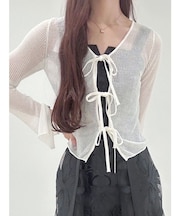 シアーフロントリボンカーデ