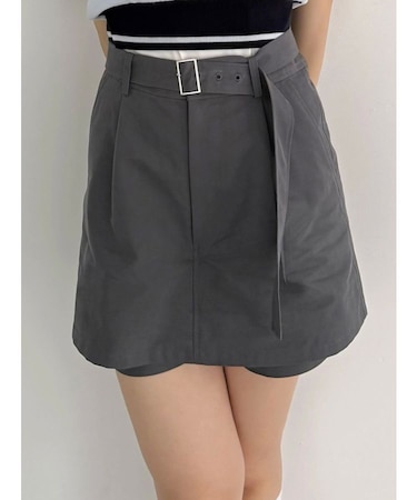 ベルト付きレイヤードミニスカートパンツ