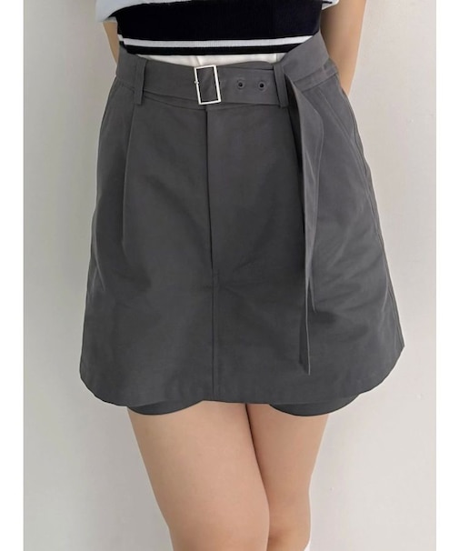 ベルト付きレイヤードミニスカートパンツ