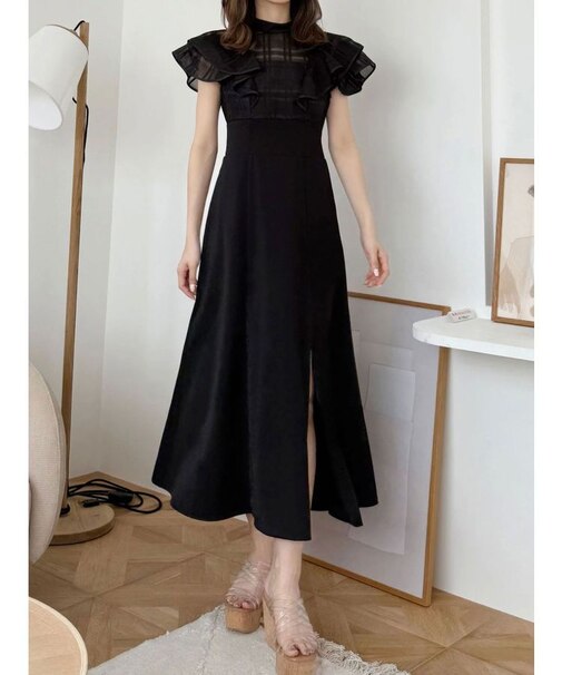 シアーチェックラッフルドッキングワンピース