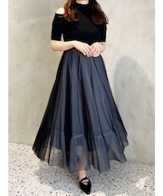 チュールドッキングオープンショルダーワンピース