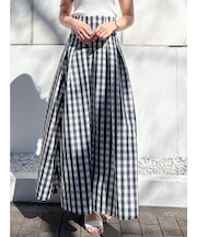 ギンガムバックレースアップタックフレアスカート