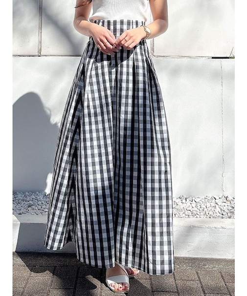 ギンガムバックレースアップタックフレアスカート