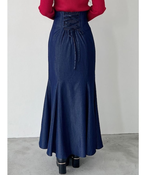 バックレースアップストレッチマーメイドスカート