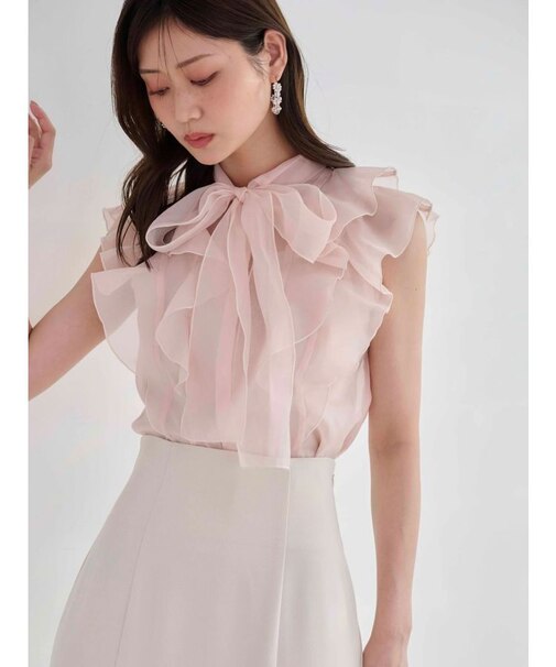 オーガンジー配色メローブラウス