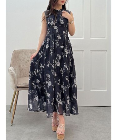 花柄バックレースアップワンピース