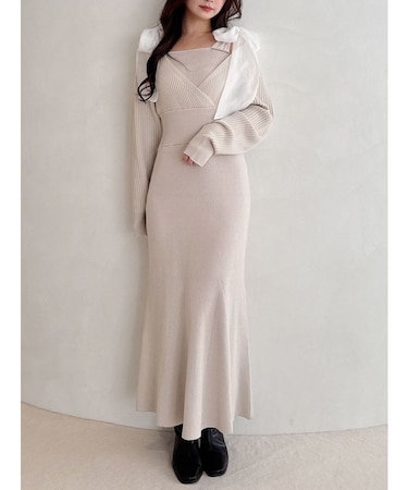 2WAYショルダーリボンマーメイドニットワンピース