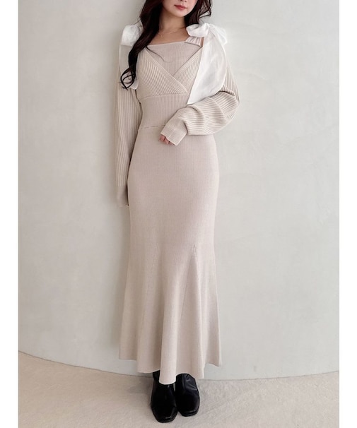 2WAYショルダーリボンマーメイドニットワンピース