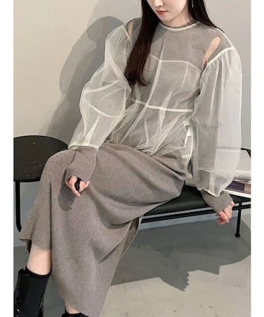 【OUNNOUN】チュールブラウスレイヤードワンピ