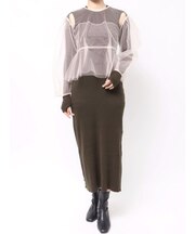 【OUNNOUN】チュールブラウスレイヤードワンピ