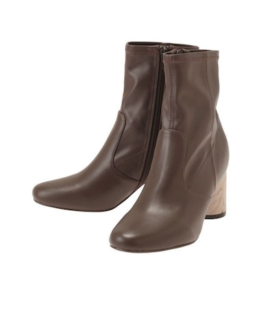 フェイクレザーデザインヒールストレッチショートブーツ