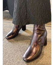 フェイクレザーデザインヒールストレッチショートブーツ