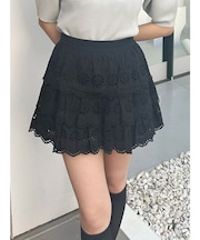 スカラップレースティアードスカパン